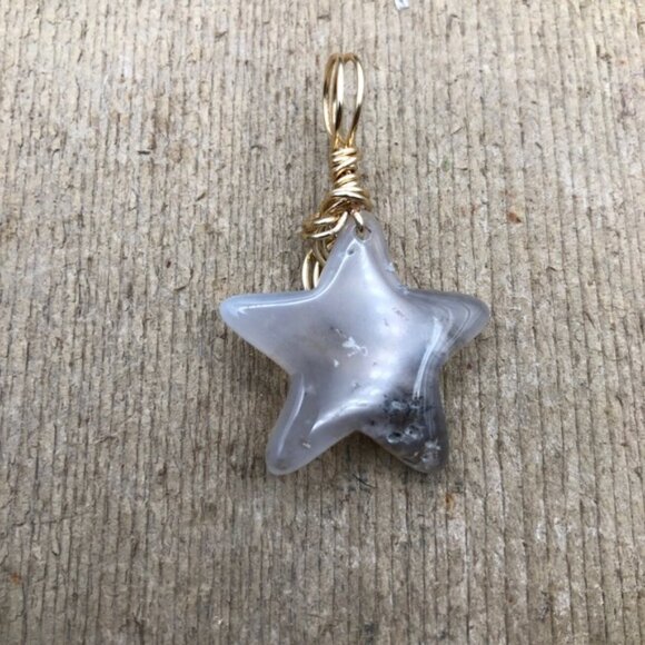 Smoky Chalcedony Fallen Star Wire Wrapped Necklace Pendant - Picture 4 of 5
